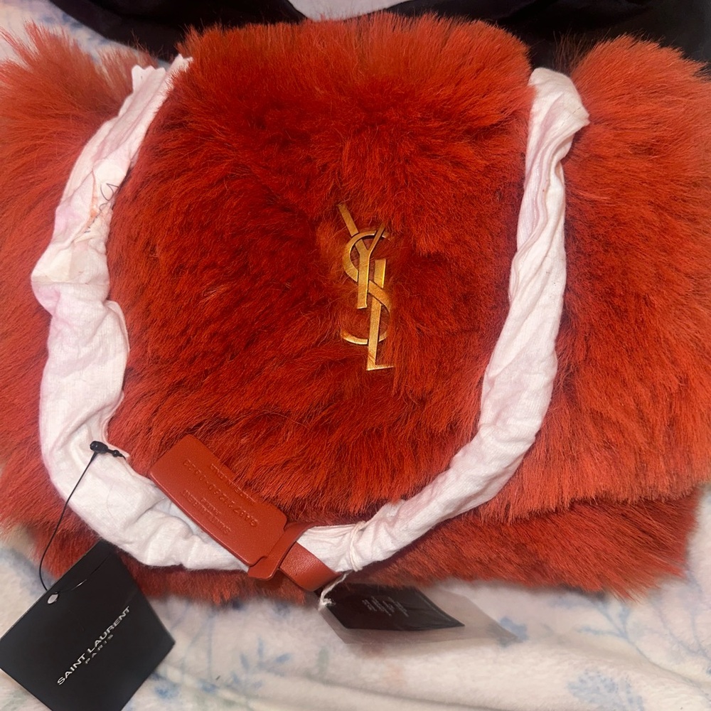 Saint Laurent Small Kate Reversible Shoulder Bag in a vibrant poppy red